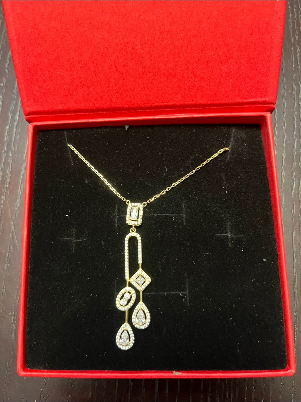 Gold-tone Drop Pendant Necklace with Clear Stones - Women's Jewelry